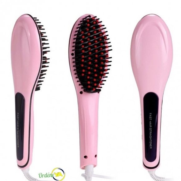 Thermal Hair Brush Ceramic Straightener Pink Petal Reduces Frizz & Damage - Picture 3 of 7